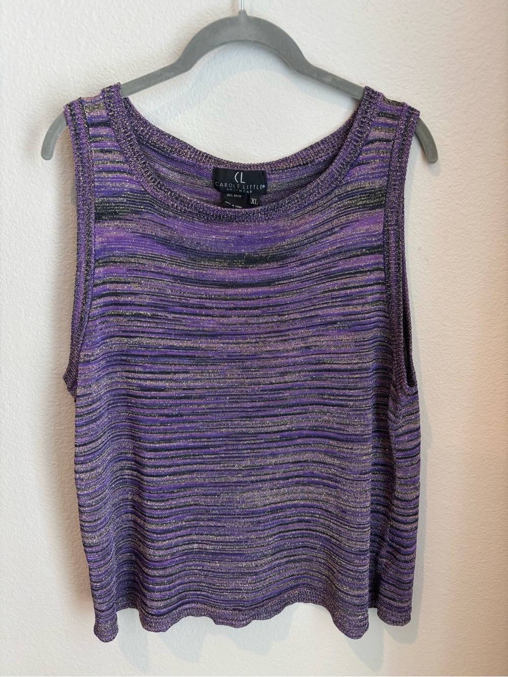 Carole Little Purple Metallic-Striped Knit Tank